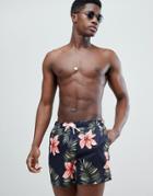 Abercrombie & Fitch Floral Swim Shorts Badge Pocket Logo In Multi - Multi