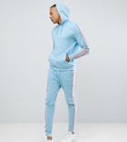 Asos Design Tall Tracksuit Hoodie/skinny Joggers With Side Stripes - Blue