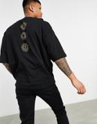 Asos Design Oversized -shirt In Black With Sun Back Print