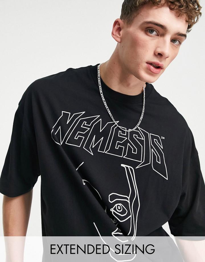 Asos Design Oversized T-shirt In Black With Front & Back Band Print