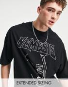 Asos Design Oversized T-shirt In Black With Front & Back Band Print