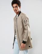 Casual Friday Longline Ma1 Bomber Jacket - Beige