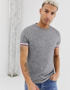 Asos Design T-shirt In Twisted Rib With Contrast Tipping In Gray - Gray