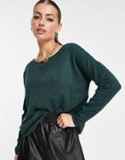 Only Brenda Long Sleeve Pullover Knit In Green