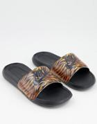Nike Victori One Slides In Black And Tiger Print