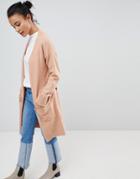 Fashion Union Cardigan In Longline With Tie Waist - Pink