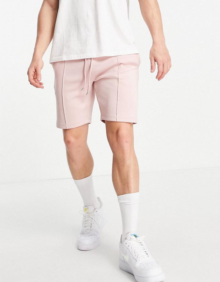 Asos Design Set Slim Scuba Shorts In Dusty Purple With Pin Tucks-pink