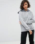 Asos Sweatshirt With Zip Neck & Stripe Rib Trim - Gray