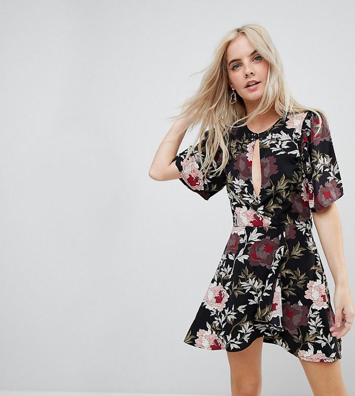 Boohoo Petite Keyhole Detail Floral Dress - Multi