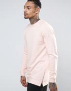 Asos Longline Sweatshirt With Side Zips In Pink - Pink