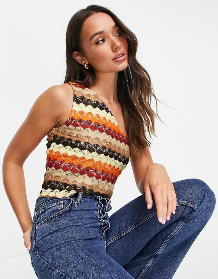 Vila One Shoulder Crop Top In Multicolor Crochet - Part Of A Set