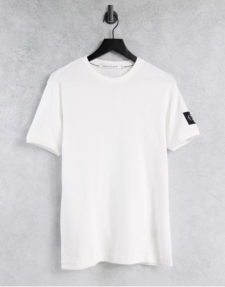Calvin Klein Jeans Monogram Badge Waffle T-shirt In White
