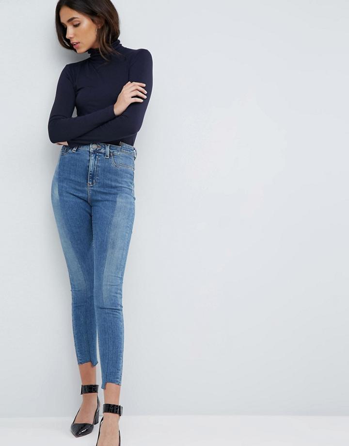 Asos Ridley High Waist Skinny Jeans With Seamed Split Front In Noelle Light Wash - Blue
