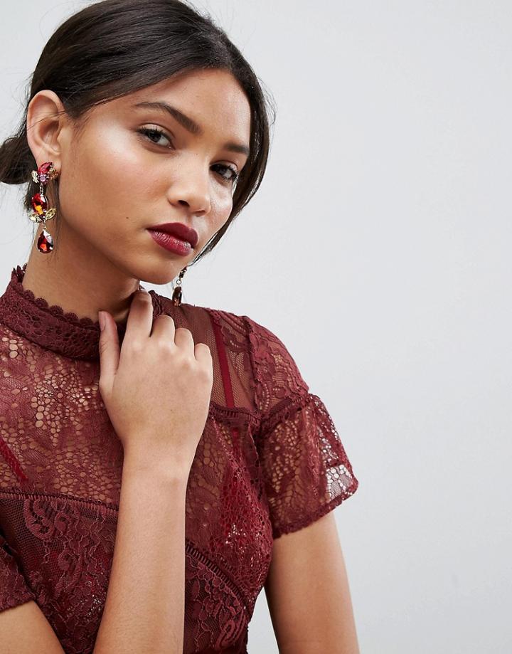 Asos Red Triple Drop Gemstone Earrings - Multi