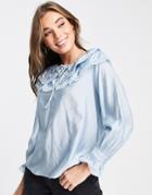 Urban Revivo Blouse With Oversized Collar In Light Blue-blues