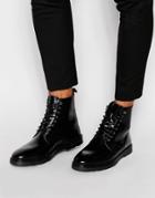 Asos Derby Boots In Black Leather - Black