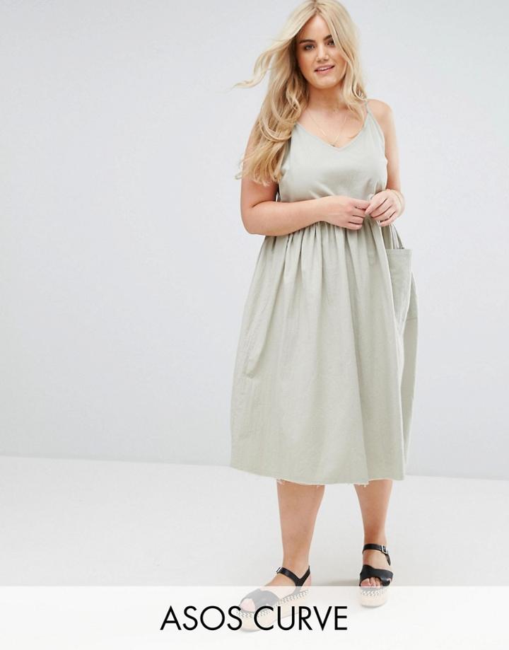 Asos Curve Casual Smock Cami Dress - Green