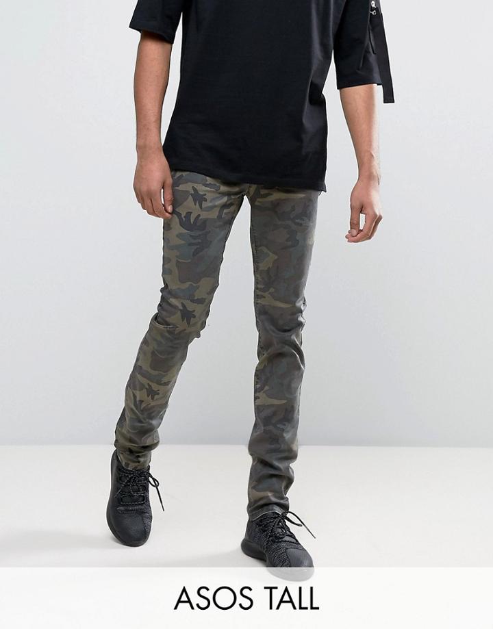 Asos Tall Skinny Chinos In Camo - Green