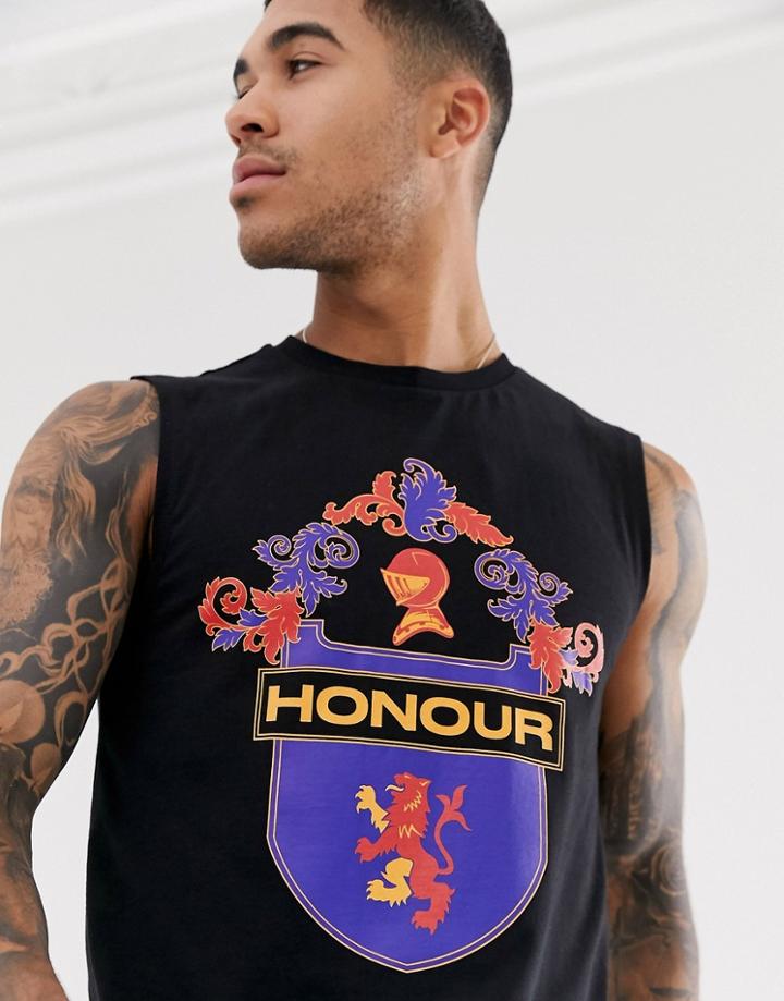 Asos Design Sleeveless T-shirt With Front Print - Black