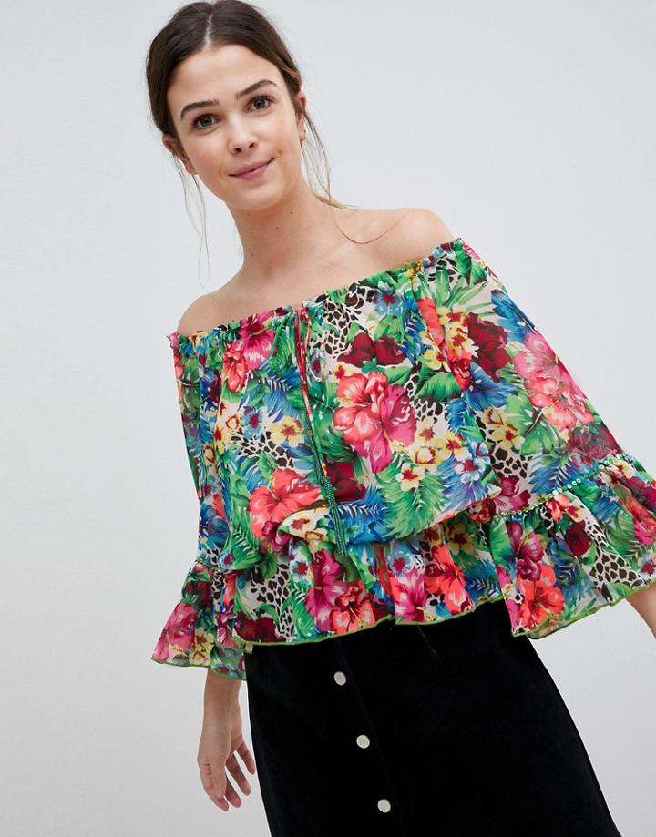 Qed London Off Shoulder Floral Top - Multi