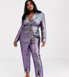 Asos Design Curve Oilslick Metallic Slim Suit Pants-multi