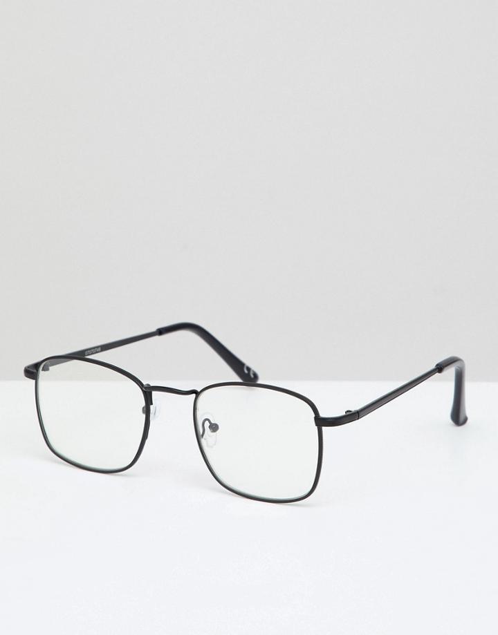Asos Design Square Glasses In Black Metal With Clear Lens - Black