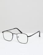 Asos Design Square Glasses In Black Metal With Clear Lens - Black