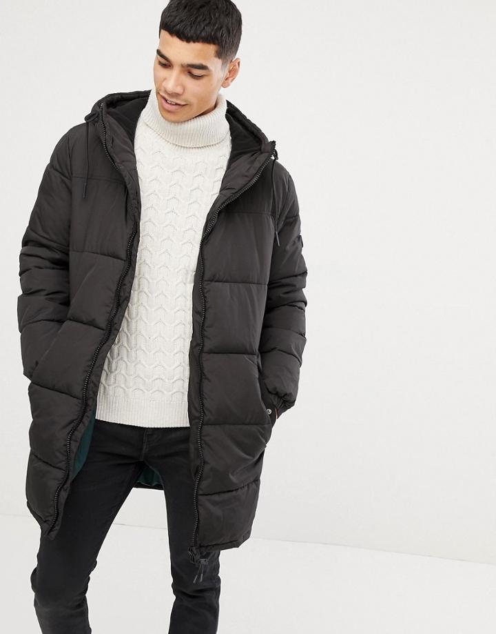 Esprit Puffer Coat In Black With Hood - Black
