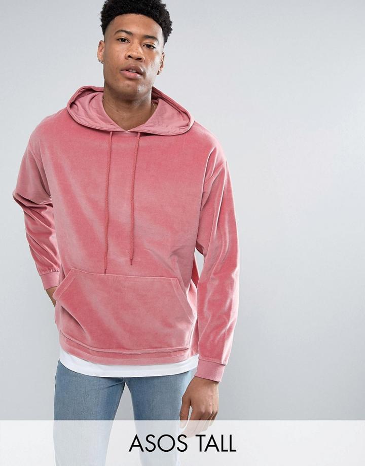 Asos Tall Oversized Velour Hoodie With T-shirt Hem - Pink