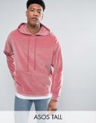 Asos Tall Oversized Velour Hoodie With T-shirt Hem - Pink