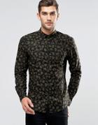 Asos Skinny Fit Long Sleeve Camo Print Shirt - Khaki