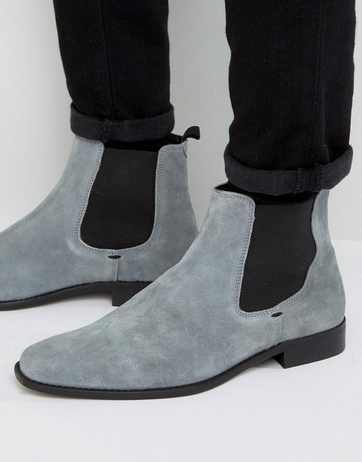Dune Marky Chelsea Boots In Gray Suede - Gray