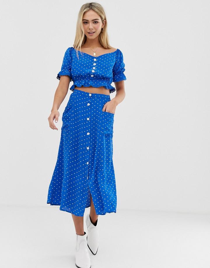 Miss Selfridge Midi Skirt In Polka Dot - Blue