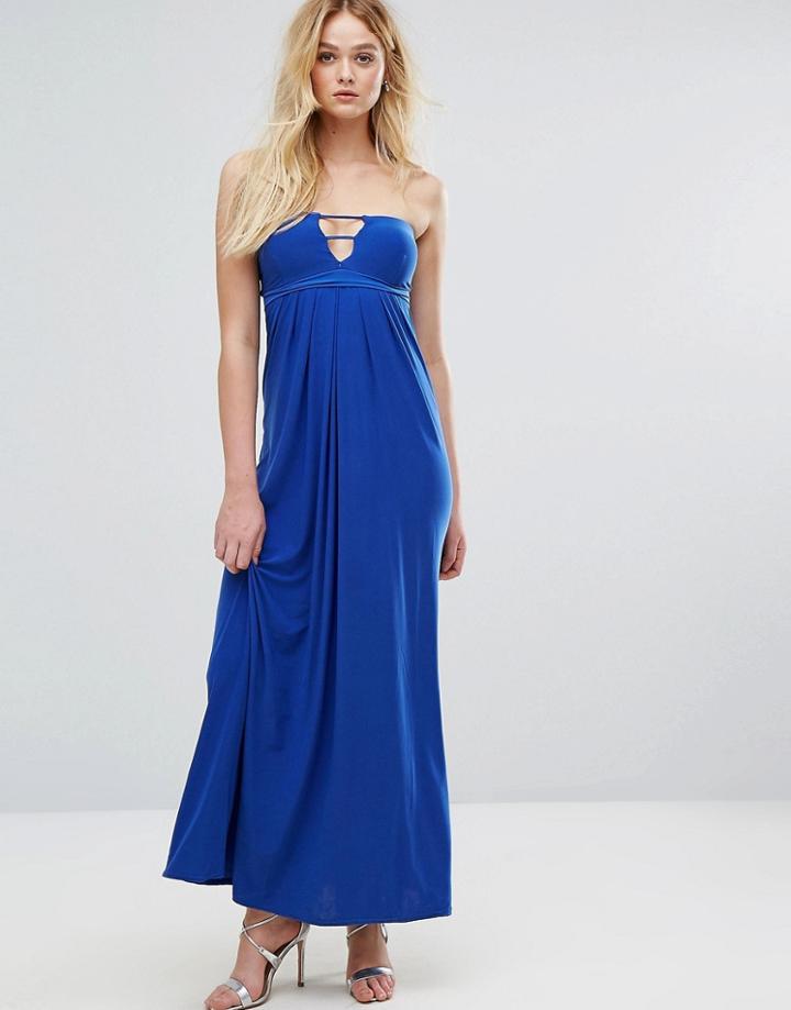 City Goddess Bandeau Maxi Dress With Cut Out Detail - Blue