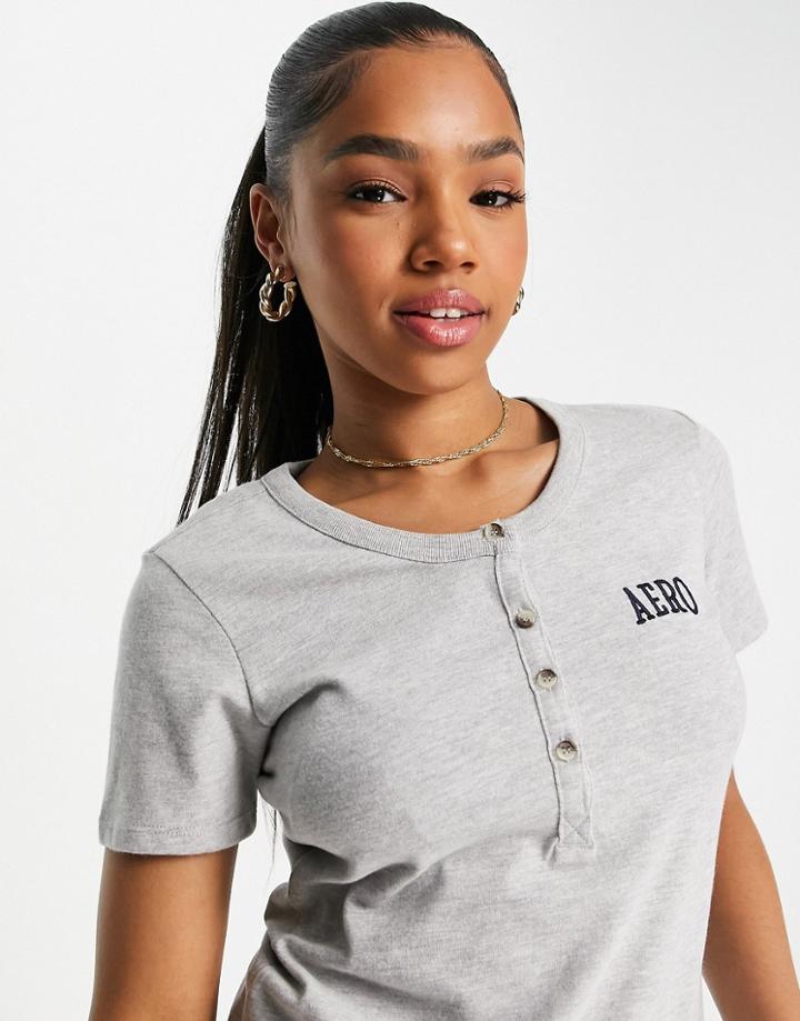 Aeropostale Henley Logo T-shirt In Gray