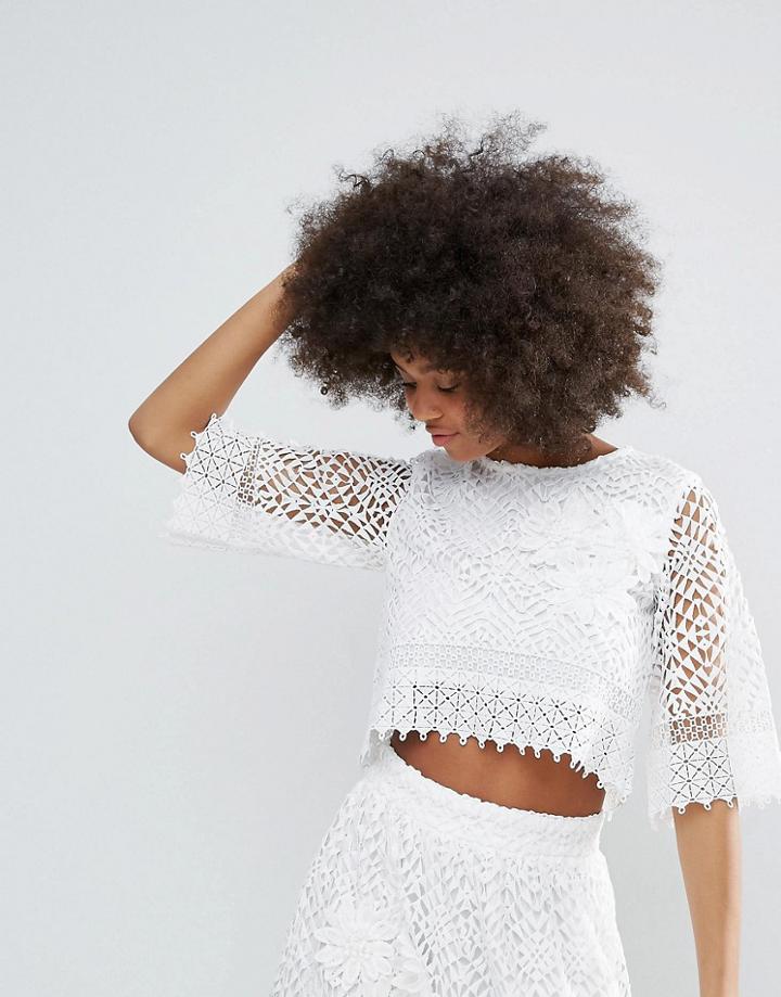 Darling Crochet Lace Cropped Top - White
