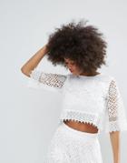 Darling Crochet Lace Cropped Top - White