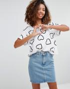 Love Moschino All Over Heart T-shirt In White - Black