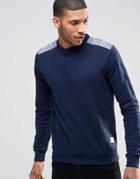Bellfield Sweatshirt With Floral Print Shoulder And Elbow Patches - Navy