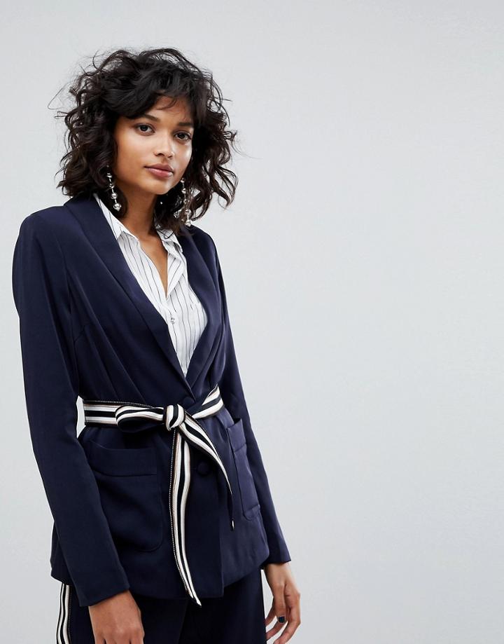 Y.a.s Belt Detail Blazer - Navy