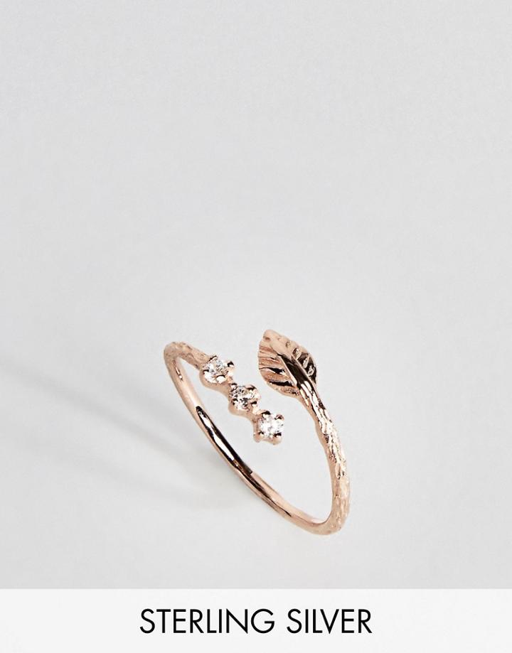 Asos Sterling Silver Rose Gold Leaf And Wrap Thumb Ring - Copper