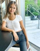 Pull & Bear Button Front Ribbed Top In White