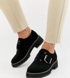 Asos Design Wide Fit Matter Chunky Lace Up Flat Shoes-black