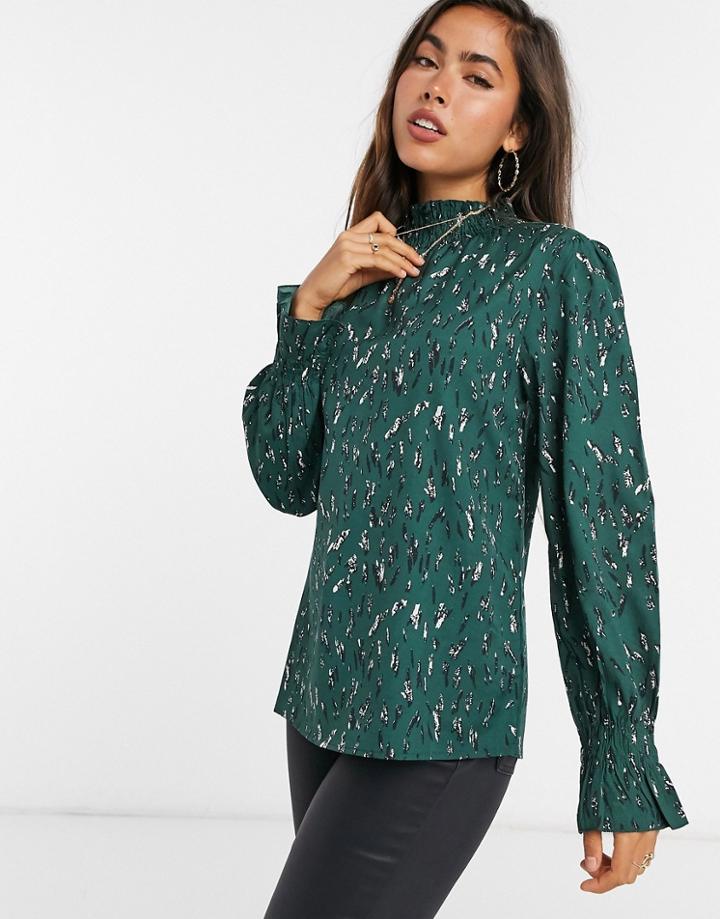 Ax Paris High Neck Top In Green Abstract Spot