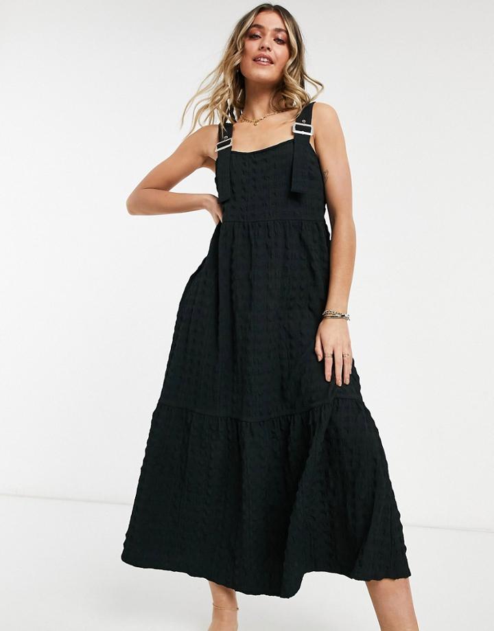 Asos Design Overall Midi Sundress In Black Bubble Texture