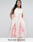 Chi Chi London Plus Rose Border Midi Dress With Contrast Waist - Multi