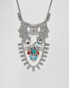 Asos Design Statement Adorned Stoneset Necklace - Silver