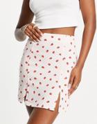 Monki Split Front Mini Skirt In Strawberry Plaid-pink