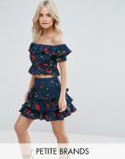 Fashion Union Petite Button Front Bardot Ruffle Top In Floral Print - Multi