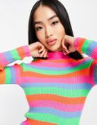 Asos Design Rib Sweater In Bright Stripe-multi